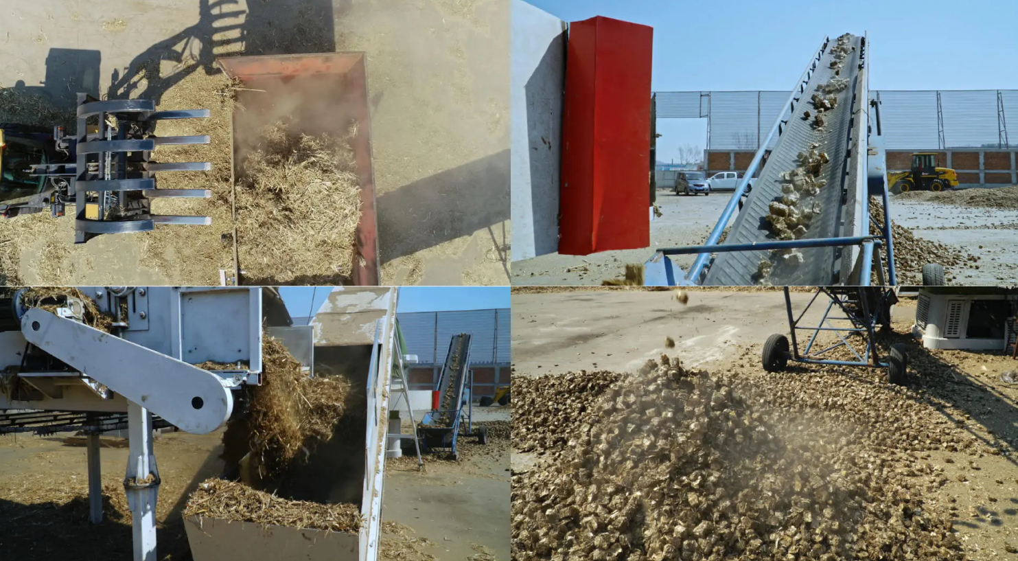 Biomass production line with 4 briquetting machines